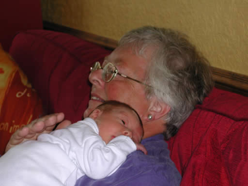 Aimee seems to fit well on Grandma's shoulder